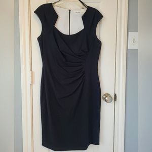 Calvin Klein Cocktail Dress Black with Side Ruching Knee Length Gently Used